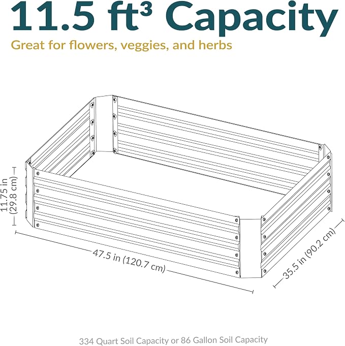 Sunnydaze Galvanized Raised Garden Bed Kit - 4x3x1 ft Outdoor Raised Garden Bed - Metal Planter Box for Vegetables, Flowers, Herbs - Dark Gray - 4' x 3' Rectangle
