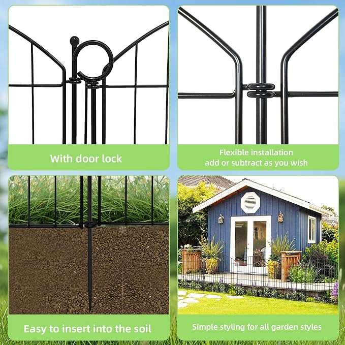 Decorative Garden Fence 32in (H) x12ft (L), 5 Pack No Dig Fence Animal Barrier for Dog with Lock, Arched Flower Bed Edging, Wire Border Panel Fencing for Yard Patio Outdoor Decor