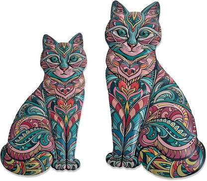 LIFFY Boho Cat Metal Wall Decor - Cute Hanging Meal Wall Art, Farmhouse Decor Meets Mid-Century Bohemian, Modern Decoration, Lovely Cat Gifts, for Women
