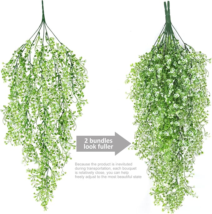 RECUTMS Faux Vines Hanging Flowers Artificial Hanging Plants 4Pcs Fake Hanging Fern Vines Greenery for Summer Spring Indoor Outdoor Garden Wedding Patio Wall Graduation Party Decoration(White)