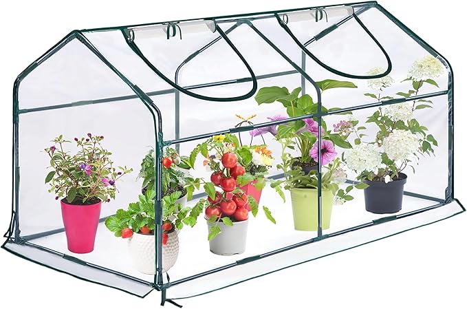 Mini Greenhouse for Outdoor,Portable Small Tunnel Greenhouses for Outdoors with Roll up Zipper Door for Gardening Plant,UV Waterproof Cover with 8 Ground Stakes (Clear, 71" x 36" x 36")
