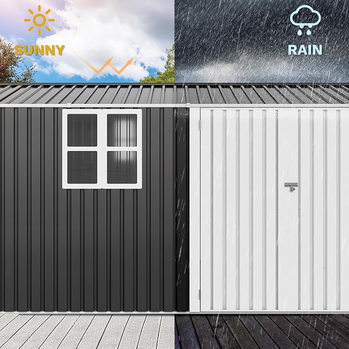 DWVO 12x8ft Metal Outdoor Storage Shed with Window, Lockable Tool Storage Sheds, Oversized Steel Garden Sheds with Sloped Roof for Backyard, Patio, Garage, Lawn, Gray & White