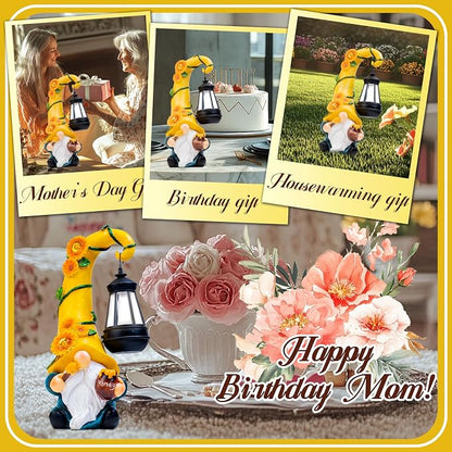 twinbling Birthday Gifts for Women Mom - Garden Gnome Statue with Solar Lights Large Garden Sculptures Funny Bee Gnome Outdoor Patio Lawn Yard Garden Decor 12 in Summer Gnomes Outdoor