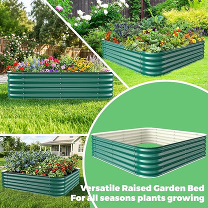 Green Painted Galvanized Raised Garden Bed, Garden Planter Bed Outdoor, Heavy Duty Rustproof Steel Raised Bed Kit for Gardening Vegetables Fruits Flowers Grow (Green, 4x4x1.5ft)