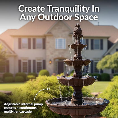 Sunnydaze Grand Courtyard 4-Tier Large Outdoor Water Fountain - 80" Tall Outdoor Fountain - Tiered Electric Garden Water Feature for Patio, Backyard, or Yard - Faux Stone Resin - Dark Chestnut