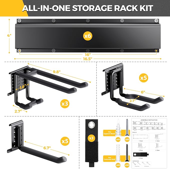 LBT 99" Garage Tool Organizer Wall Mount - 1000lbs Garden Tool Organizer with Adjustable Hooks, Heavy Duty Metal Garage Storage Rack, Anti-Rust Shed Rack Holder Hanging Rake Broom Mower Snowboard | with Adjustable Hooks, Heavy Duty Metal Garage Storage...