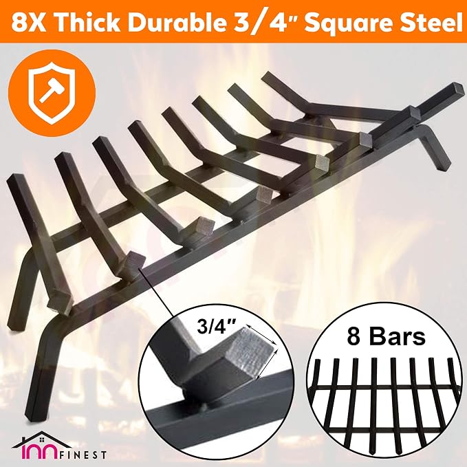33 inch 8 Bar Fire Grates, Heavy Duty Solid Steel Indoor Chimney Hearth Outdoor Fire Place Kindling Tool Pit Wrought Iron Wood Stove Firewood Burning Rack