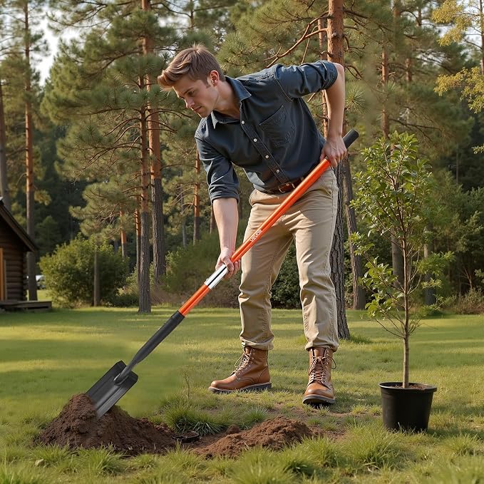 VEVOR Trench Shovel, 4 in Blade Heavy-Duty Trenching Shovel, Narrow Spade Trench Digger with Fiberglass Handle and Non-Slip Grip, for Gardening, Digging Holes, Trenching, and Planting, 56 in Long
