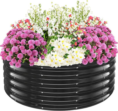 TBMLC 17" Tall Elevated Round Metal Rised Garden Bed- 4'x4' in Size and 0.8MM Thick Durable Planter Box for Vegetables Flowers Succulent at Patio/Garden Outdoor (Black, 4FT Diameter)