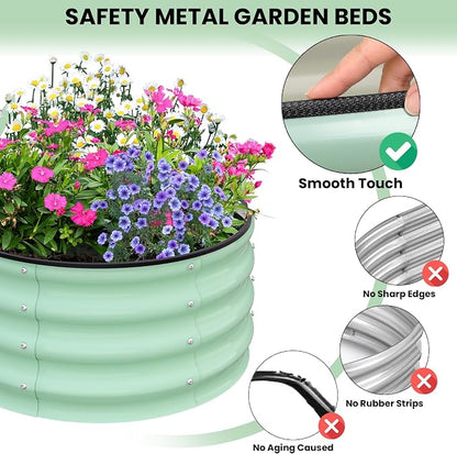 Garvee Galvanized Raised Garden Bed, 2Pcs Raised Garden Beds Outdoor, Round Planter Raised Beds with Gloves and Rubber Edge Trim for Vegetables, Flowers and Herbs, 3x3x1 FT, Green
