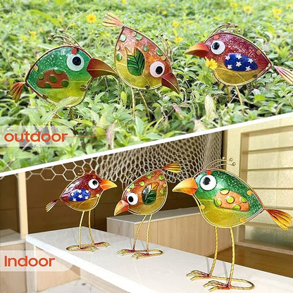 LEGIFO Garden Decor for Outside,Funny Metal & Glass Bird Decor for Indoor & Outdoor Set of 3,Yard Art Decor,Garden Art Statues Decorations,Colorful and Patriotic