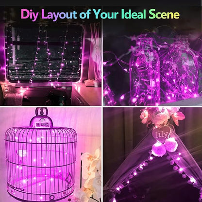 BOSSERN 2 Pack 100 LED Fairy Lights Battery Operated with Remote, 8 Modes String Lights Indoor Outdoor, Cuttable Battery Light for Home Bedroom Wedding DIY Centerpiece Christmas Decorations (Purple)