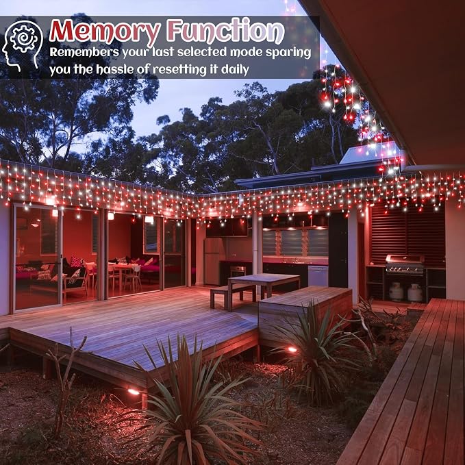 66ft Icicle Lights for Outside, Red and White Christmas Lights Outdoor Indoor, 640 LED Twinkle String Light with 120 Drops Short Curtain Light for Thanksgiving Room Home Wall Bedroom Window Decoration