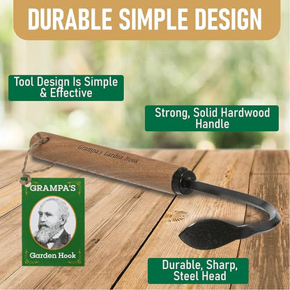 Grampa's Garden Hook - Weed Puller & Gardening Hand Cultivator - Versatile Tool That Functions as Cultivator, Hand Tiller, Weeder, & Edging Tool - Lightweight & Durable