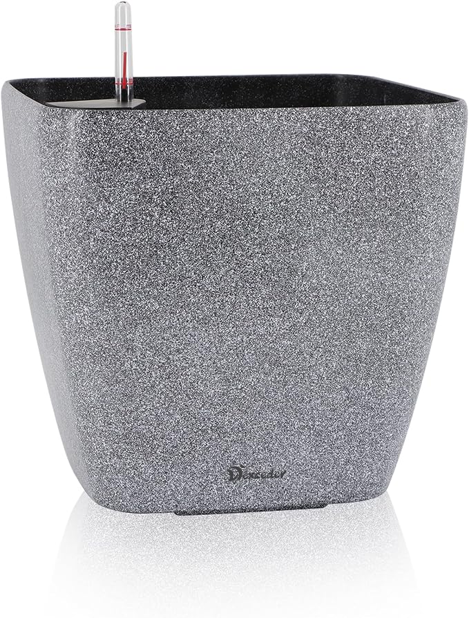 Dexceder 15x14 Self Watering Planter with Wheels (Stone Matte) | Inner Mat Design, Thickened Large Floor Standing Flower Plant Pot with Water Level Indicator Indoor Outdoor