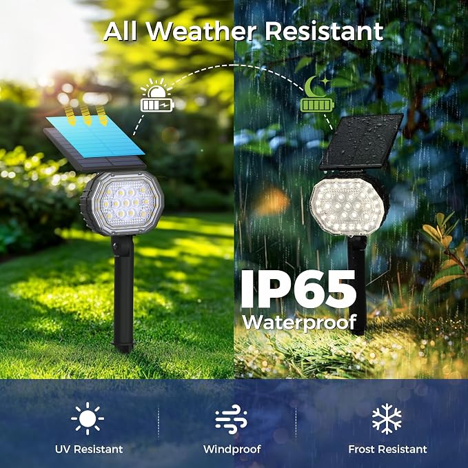 Solar Spot Lights Outdoor Waterproof IP65, 3 Modes Solar Lights Outdoor 35 LED Landscape Lighting, Spot Uplights for Flag Tree Garden Yard House Backyard, 4 Pack Neutral White(4000K)