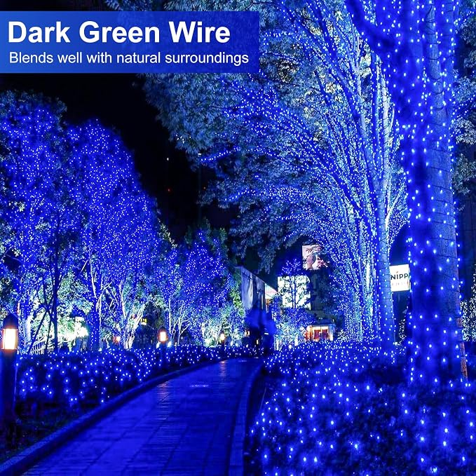 Blue Christmas Lights Outdoor, 100FT 300 LED Christmas Tree Lights Waterproof with 8 Modes, Plug in Connectable String Lights for Outside Indoor House Patio Yard Garden Holiday Decorations