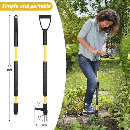 Gbekery 39" Stand Up Weed Puller Tool - Heavy Duty Detachable 3-Claw Weeder with Ergonomic Long D-Handle | Tools for Effortless Garden Weed Removal (Dandelions, Thistles & More)