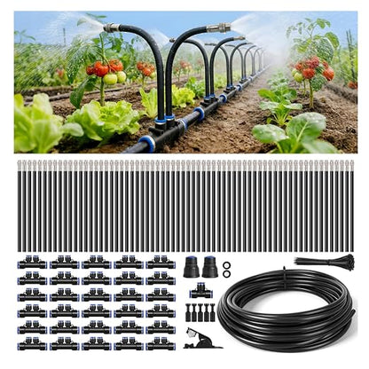 100Ft 1/2" Tubing High-Flow Drip Irrigation System, 360° Adjustable Garden Watering System with 60 Nozzles, Dual-Side Watering Kit for Raised Beds, Greenhouses & Efficient Plant Irrigation