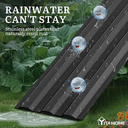 YITAHOME 12x4x1ft Galvanized Raised Garden Bed, Metal Planter Box with Safety Rubber, Gloves, Outdoor Flower Bed for Planting Plants Vegetables, Black