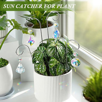Set 4 Small Trellis with Crystal Prisms Suncatchers for Plant Decorations | Rainbow Maker,Plant Garden Stakes Sun Catchers For for Mini Potted Plants,Plant Accessories Indoor (Sliver,7.5inch)