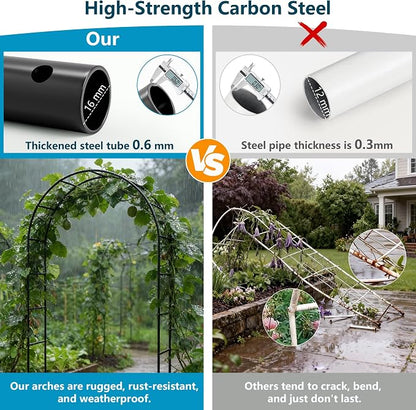 Thickened Rustproof Garden Arch Metal Trellis for Climbing Plants Outdoor, Wedding Arch Garden Arbor Frame Archway 4.9 x8.1 or 7.9 x6.7Ft Flower Arches for Bridal Party Decoration (Black)