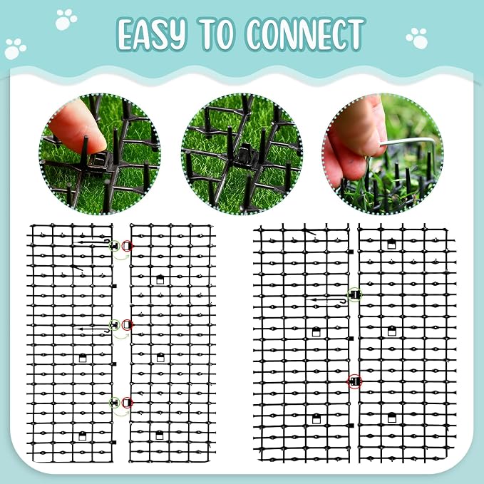 Sanwuta 2 Pcs 26.3 ft Cat Spike Mat Outdoor Cat Deterrent Mat with Spikes Prickle Strips Indoor Dog Digging Deterrent Anti Network Spikes with 10 Staples for Garden Fence(Black)