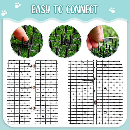 Sanwuta 2 Pcs 26.3 ft Cat Spike Mat Outdoor Cat Deterrent Mat with Spikes Prickle Strips Indoor Dog Digging Deterrent Anti Network Spikes with 10 Staples for Garden Fence(Black)