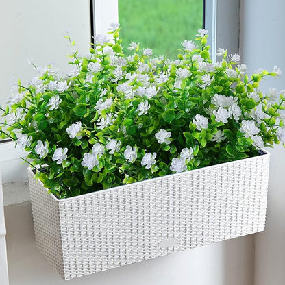 XLFAQXM Artificial Plants Flowers Grass Shrubs 8 Pack No Fade Faux Plastic Flowers Outdoor for Vases Farmhouse Garden Porch Patio Office Indoor Wedding Decoration Greenery Fake Plants (2#White)