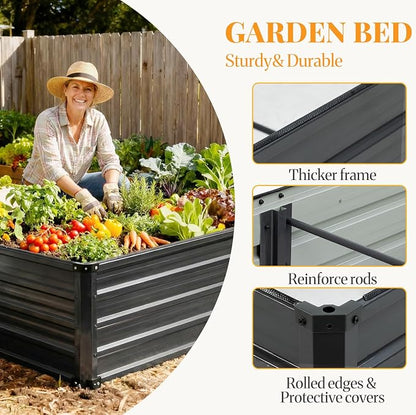 NEWBULIG Galvanized Raised Garden Bed Kit, 6x3x2ft Outdoor Metal Planters Box, Rectangular Raised Flower Beds for Planting Vegetables Flowers Herbs, Open Bottom, Easy Assembly, Dark Gray