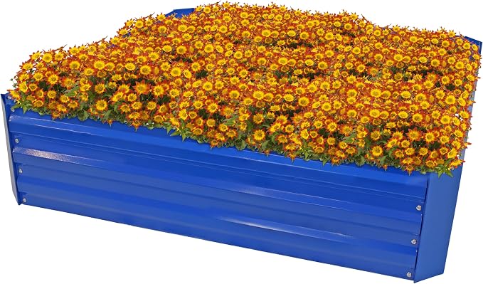 Sunnydaze Galvanized Raised Garden Bed - Outdoor Planter Box for Backyard or Patio - Steel Metal Raised Bed for Gardening Vegetables, Flowers, Herbs - 47 x 47 x 12 in - Blue - Square