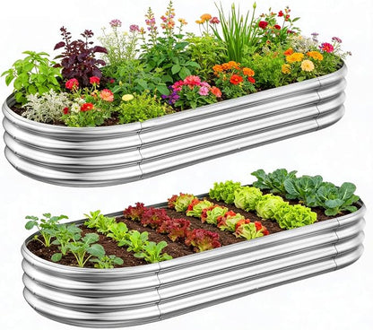 GADI Metal Raised Garden Bed 7×3ft Galvanized Planter Box for Vegetables, Flowers, Herbs, and Succulents, 2 Sets