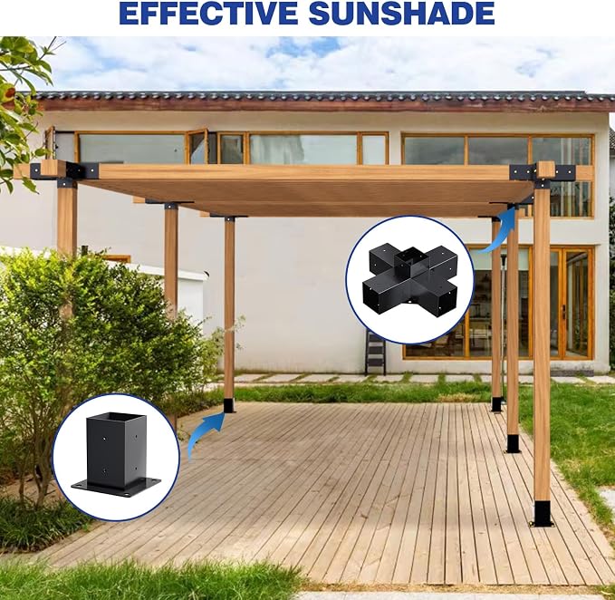 Pergola Kit - 5-Way Right Angle Corner Bracket Woodworks DIY Post Base Kit for Gazebos, Patio, Log Cabin Outdoor Hardware - Wooden Beams for 4x4 Lumber