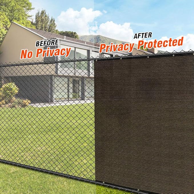 iCover 5x25ft Privacy Screen Fence, Outdoor Fencing Panels, Garden Windscreen Mesh Shade Sail Net Barrier, Include Reinforced Bindings and Brass Grommets Cable Zip Ties, Brown