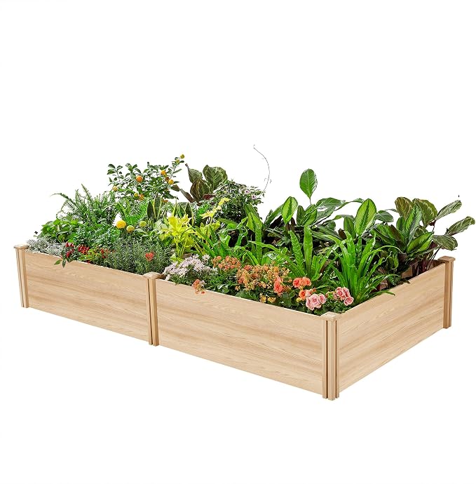 AMERLIFE 8x4 Ft Wood Raised Garden Bed, Durable 15 Inch Depth Planter Box for Vegetables, Herbs, and Flowers, Ideal for Outdoor Gardening with Open Base