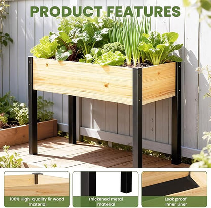 SUNYRISY Wooden Raised Garden Bed Outdoor with Metal Legs for Gardening, 45.6" L x 23.6" W x 31.5" H Elevated Planter Garden Box Raised Bed for Vegetable Flower Herb