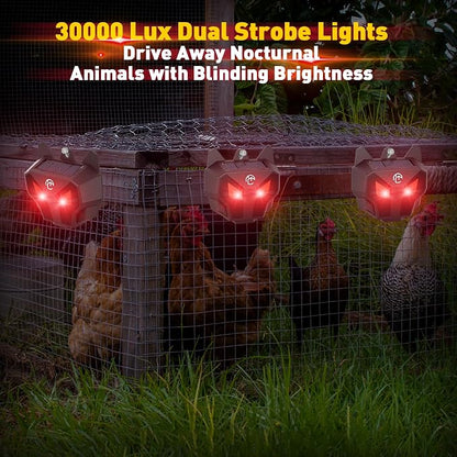 4 Pack Solar Nocturnal Animal Repeller with Red LED Flashing Lights – Effective Coyote, Raccoon, Skunk, Deer & Hawk Deterrent – Waterproof Predator Lights for Yards, Gardens & Chicken Coops