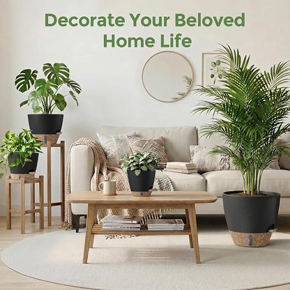 Plant Pots, 12" 10" 6" 8" Self Watering Pots with Water Level Indicator, Set of 5 Flower Pots Indoor with Drainage Holes, Modern Planters for Indoor Outdoor Plants, Room & Office Décor