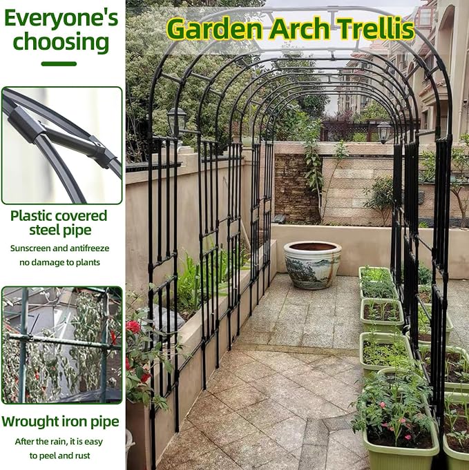 BUKLIYN Garden Arch Trellis - Length: 126in, Height: 94.5in Garden Arch Arbor Trellis for Climbing Plants Outdoor - Garden Arch for Lawn, Party, Ceremony Wedding Decoration