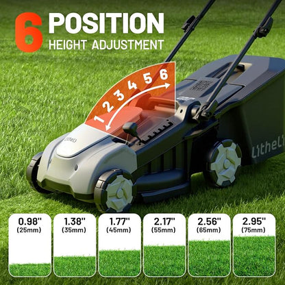 Litheli 40V Battery Lawn Mower 16″, Cordless Electric Mower with Brushless Motor, 6 Cutting Positions, 50L Grass Box, 2×5.0Ah Batteries & Charger for Medium Yards