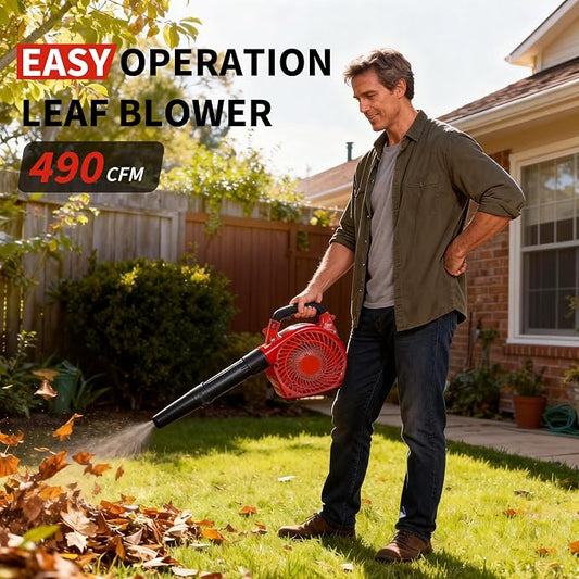28 CC Gas Powered Leaf Blower, Gas Handheld Leaf Blower, 490 CFM, 280 MPH, 2-Cycle Gas Blowers for Lawn Care, Driveway Cleaning and Light Snow Removal