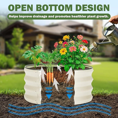 3 PCS Round Raised Garden Bed 2x2x1 ft, Metal Outdoor Planter Box Kit with Safety Rubber Edge, Easy Assemble Bottomless Small Planting Container for Vegetable, Flower, Fruit, White