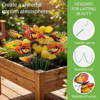 30PCS Yellow Butterfly Decor Fake Butterfly Stakes for Spring Garden Decor | 3D Waterproof Double Layer Butterfly Garden Stakes Artificial Butterflies for Flower Arrangements Outdoor Indoor Spring Decor