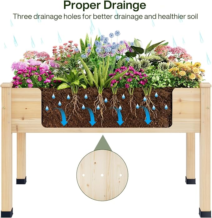 Wood Raised Garden Bed, 48x24x30in Elevated Wooden Planter Box with Legs Standing Growing Bed for Backyard, Patio, Balcony with Bed Liner, 200 Pound Capacity