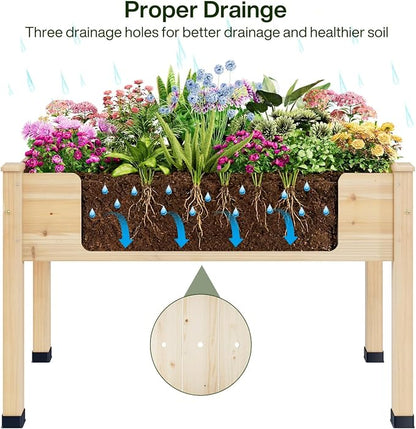 Wood Raised Garden Bed, 48x24x30in Elevated Wooden Planter Box with Legs Standing Growing Bed for Backyard, Patio, Balcony with Bed Liner, 200 Pound Capacity