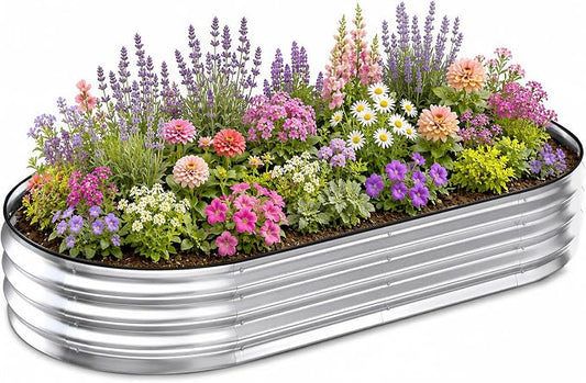 NEWBULIG Galvanized Raised Garden Bed Outdoor, 8x4x1ft Metal Planter Box for Vegetables Flowers Herbs, Heavy-Duty Oval Raised Flower Bed for Gardening, Open Bottom, Easy Assembly, Safe Edges