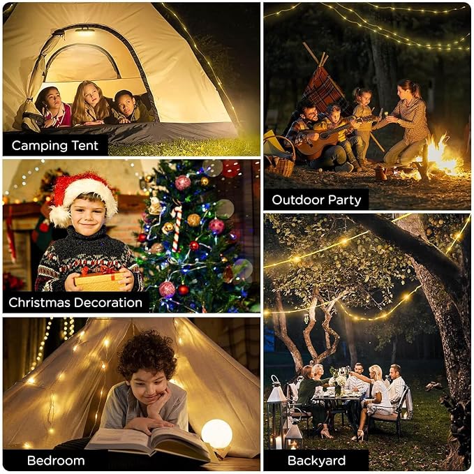 OGERY 2-Pack Camping String Lights, 32.8FT Rechargeable Christmas String Lights Outdoor/Indoor, 8 Modes 4-in-1 Quick Storage Fairy Lights Portable Lamp for Xmas Tree Decor Party Camping Essentials