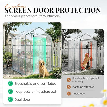 KING BIRD Premium Greenhouse for Outdoors, 56x56x77 in Walk-in Hot House with Thickened Cover, Reinforced Frame, Screen Windows & Mesh Door, 3 Tiers 14 Shelves for Outside Garden Seedlings, Clear