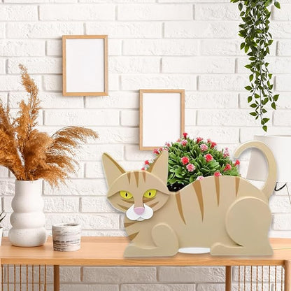 Yellow Cat Planter Pots, 12.5 x 5.6 x 7.8 Inches | Cat Flower Pot, Cute Animal Shaped Plant Pot, Gifts for Women & Pet Lovers, Indoor Outdoor Garden Home Office Decor