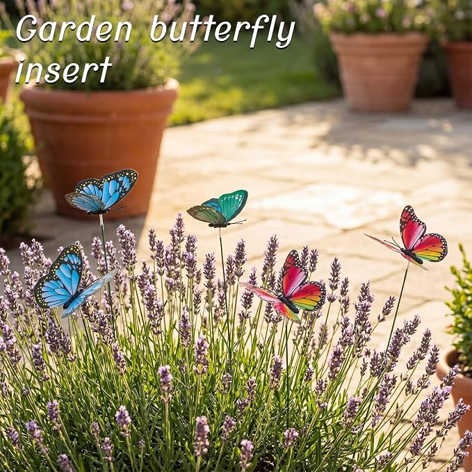 30PCS Butterfly Decor Outdoor Butterfly Garden Stakes for Garden Decor | 3D Waterproof Colorful Artificial Butterflies Picks for Crafts Flower Arrangements Outdoor Indoor Spring